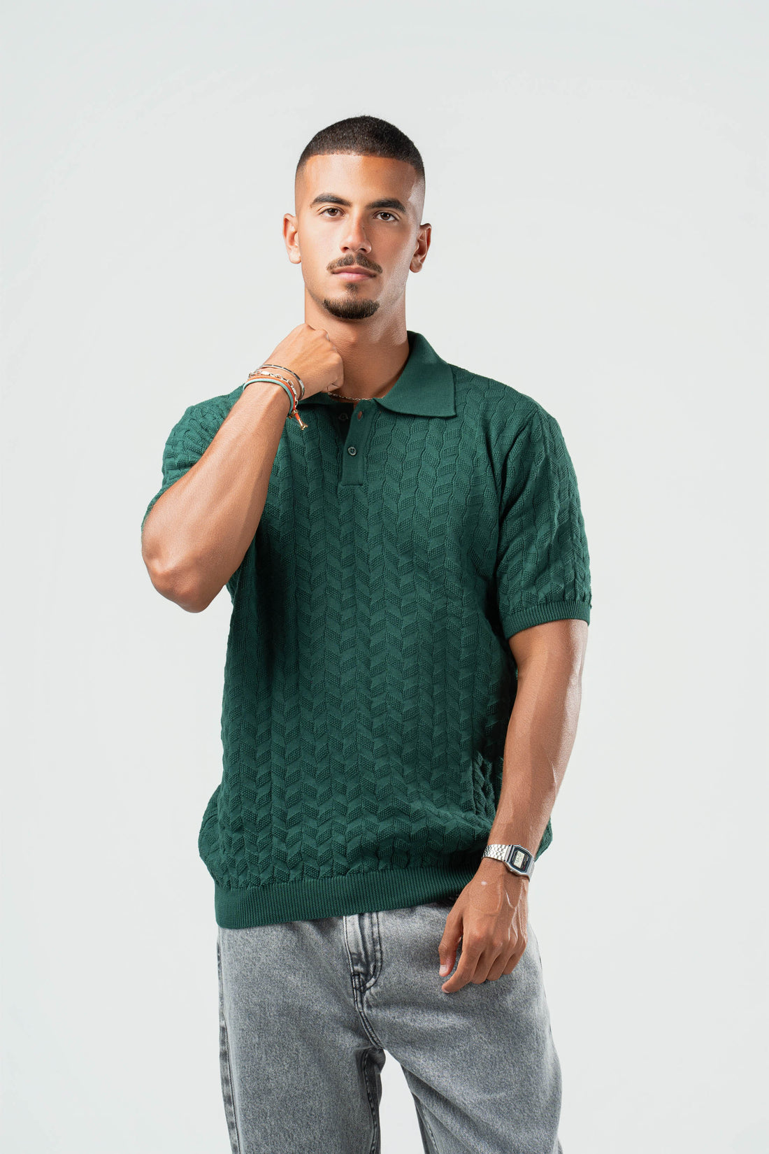 DARK GREEN HEX TWIST POLO