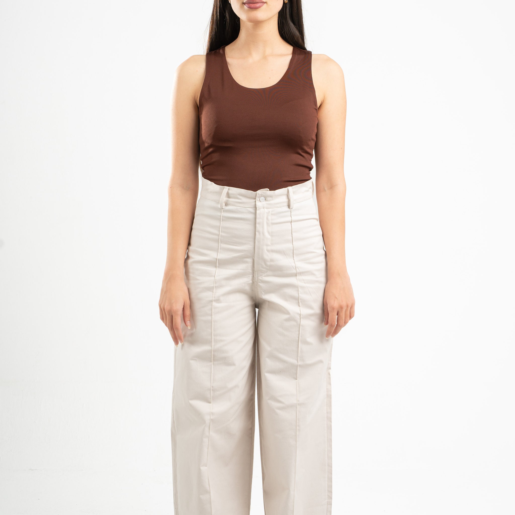 BEIGE CLEAN CUT WIDE-LEG PANTS