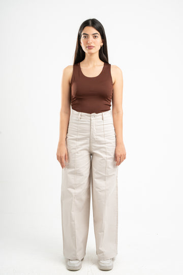BEIGE CLEAN CUT WIDE-LEG PANTS