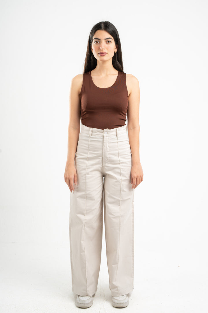 BEIGE CLEAN CUT WIDE-LEG PANTS