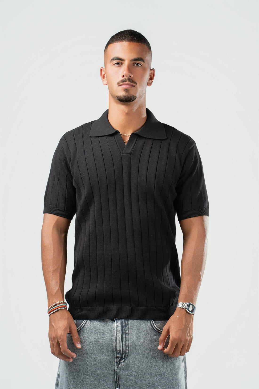 BLACK EASY LINES KNIT POLO