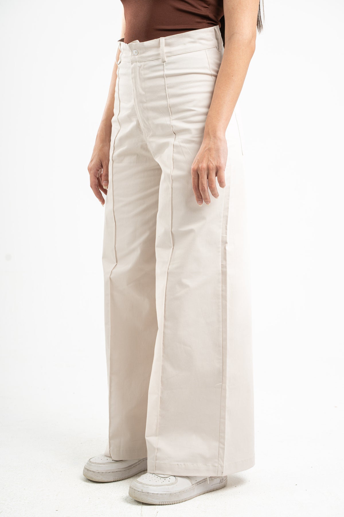 BEIGE CLEAN CUT WIDE-LEG PANTS