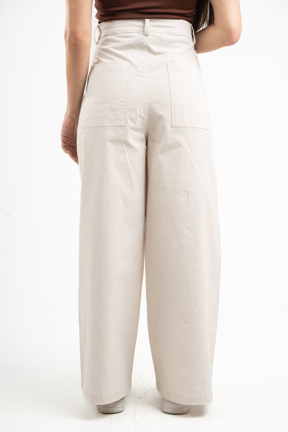 BEIGE CLEAN CUT WIDE-LEG PANTS