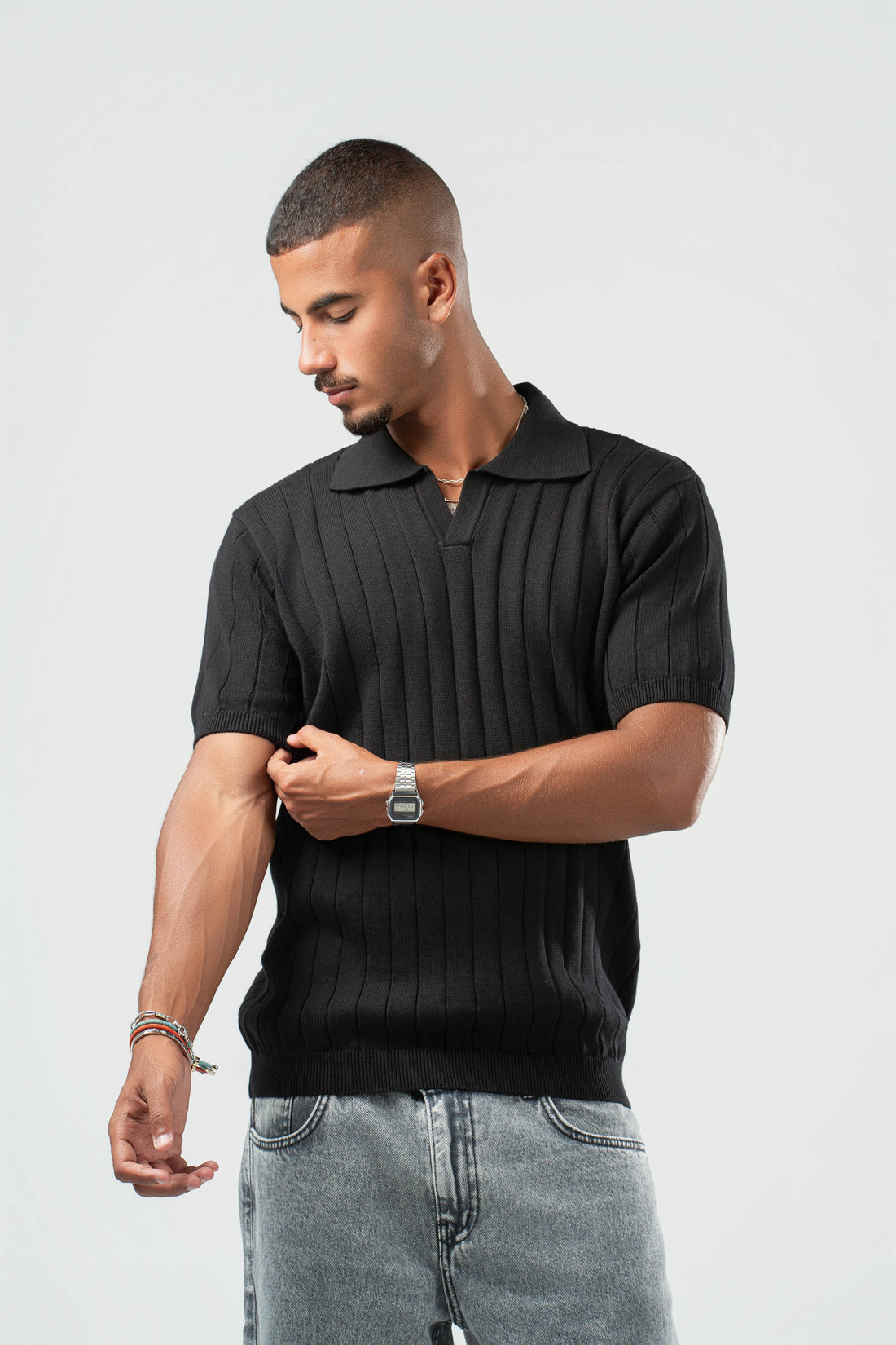 BLACK EASY LINES KNIT POLO