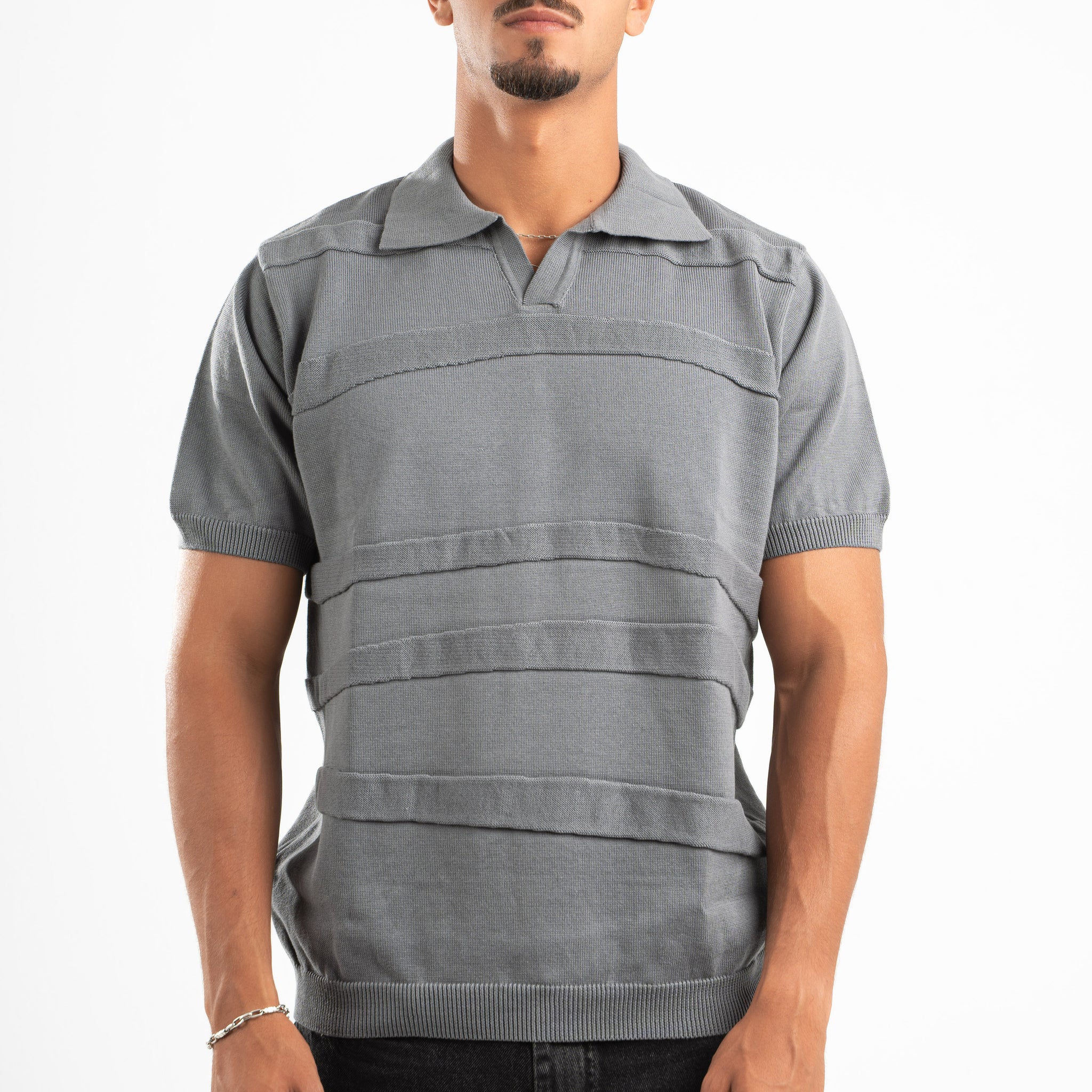GREY RAW LINES KNIT POLO