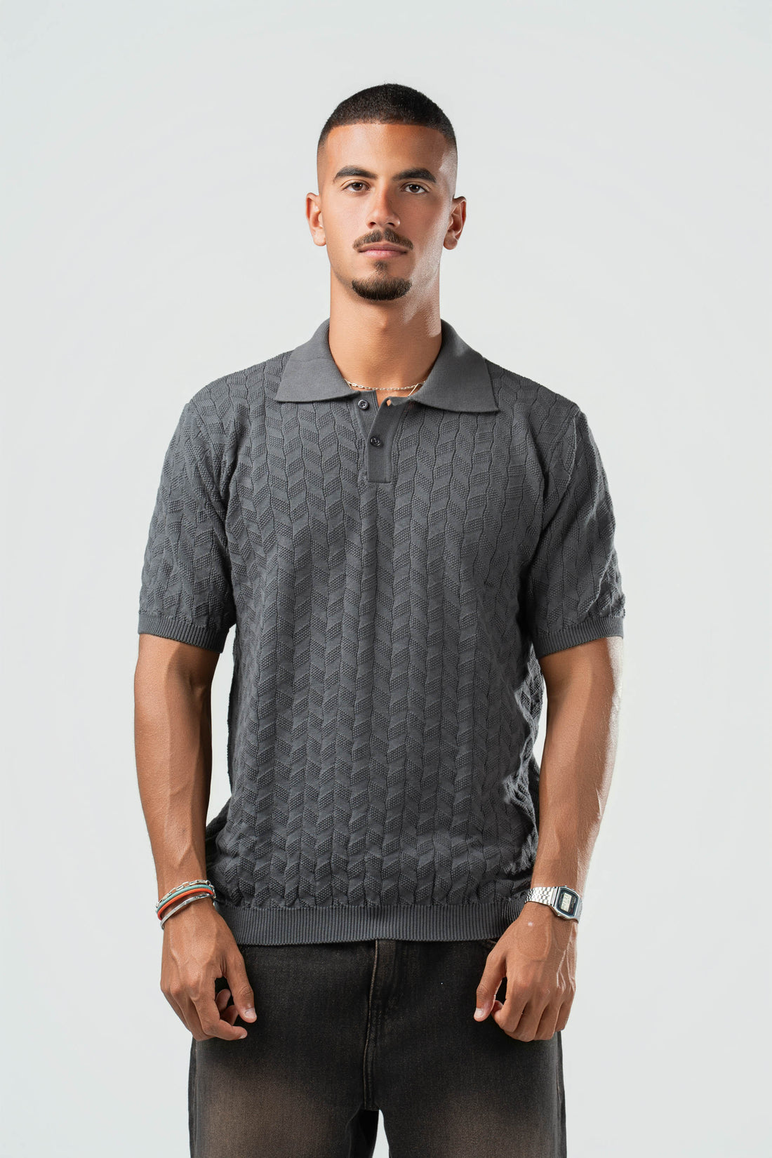 DARK GREY HEX TWIST POLO