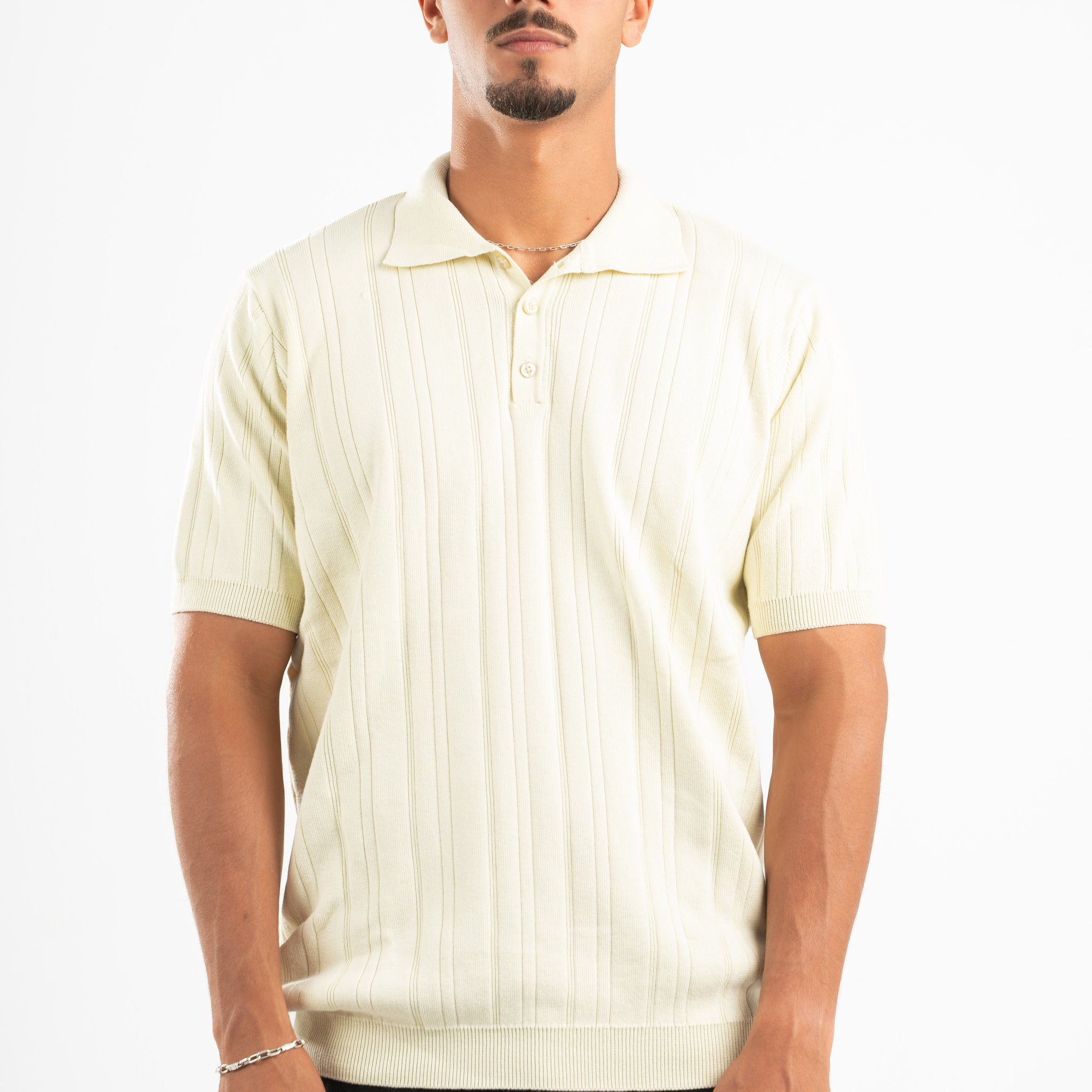 CREAMY RIBBED KNIT POLO 09