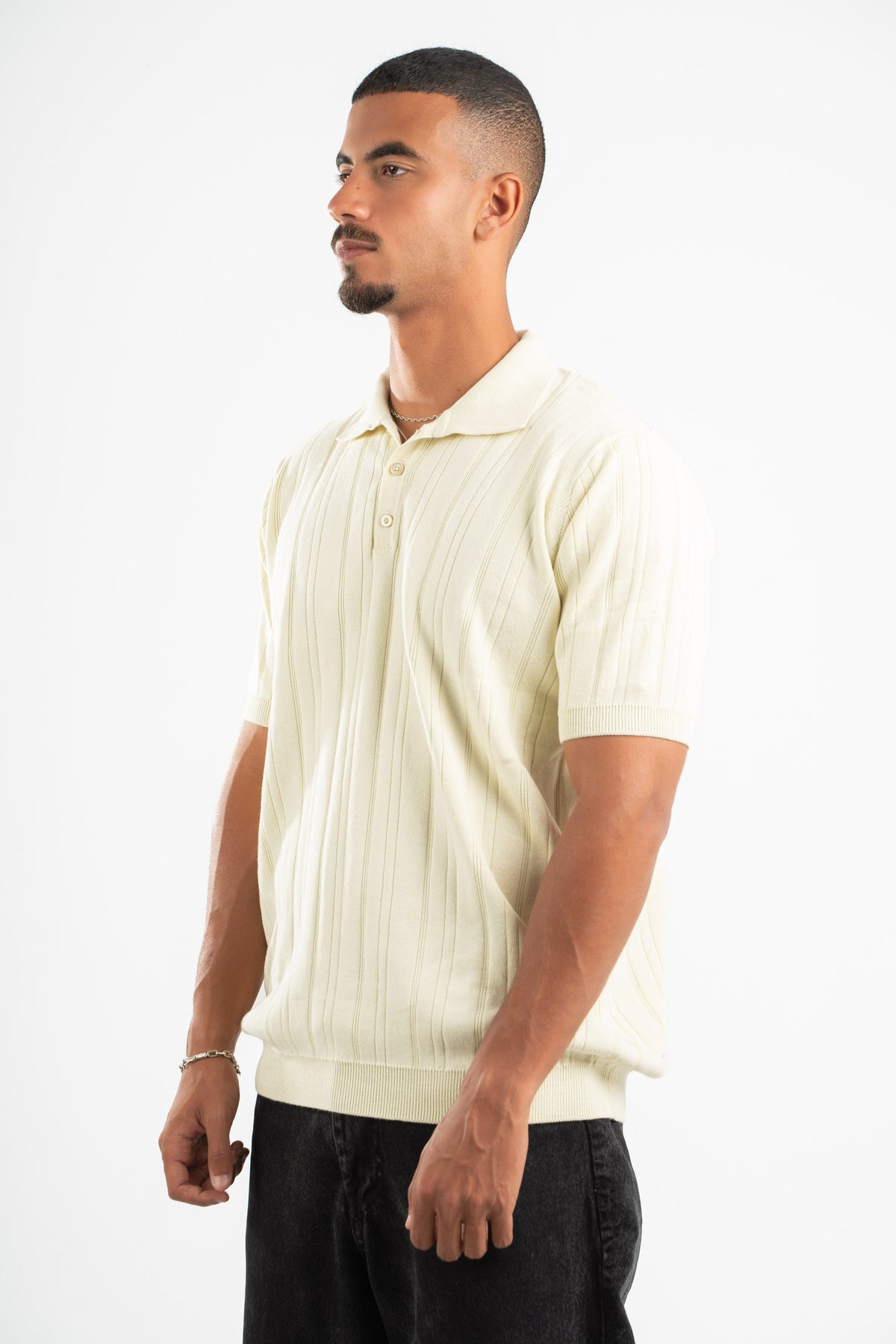 CREAMY RIBBED KNIT POLO 09