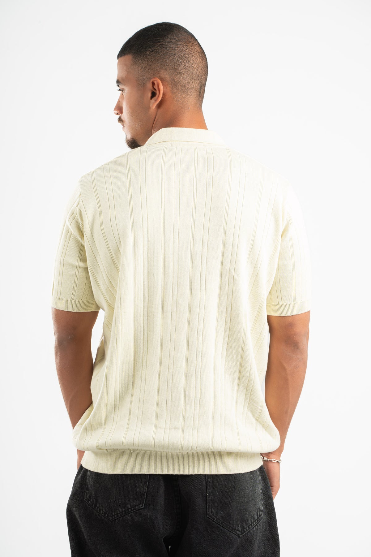 CREAMY RIBBED KNIT POLO 09