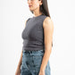 DARK GREY SLEEVELESS FITTED TOP