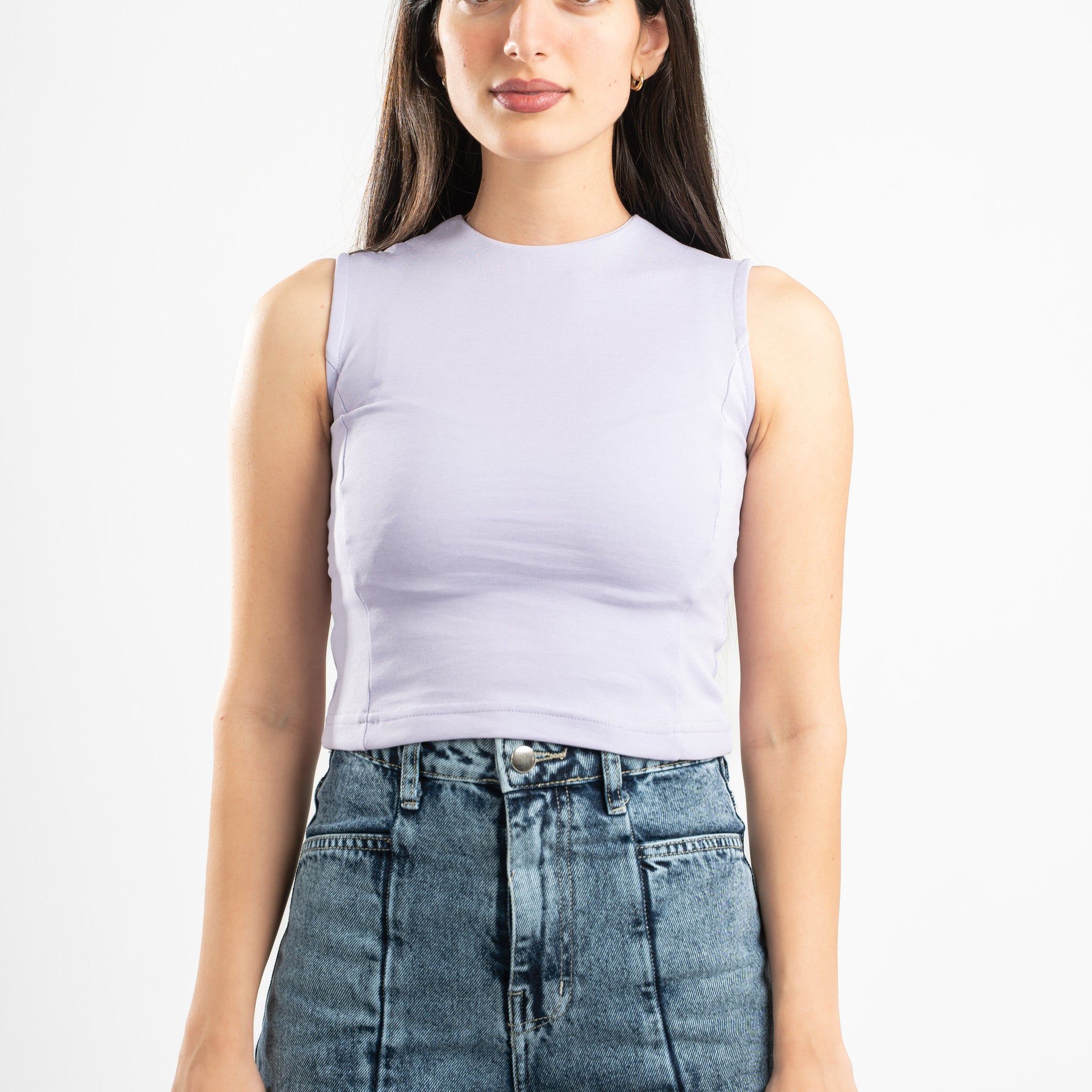 LAVENDER SLEEVELESS FITTED TOP