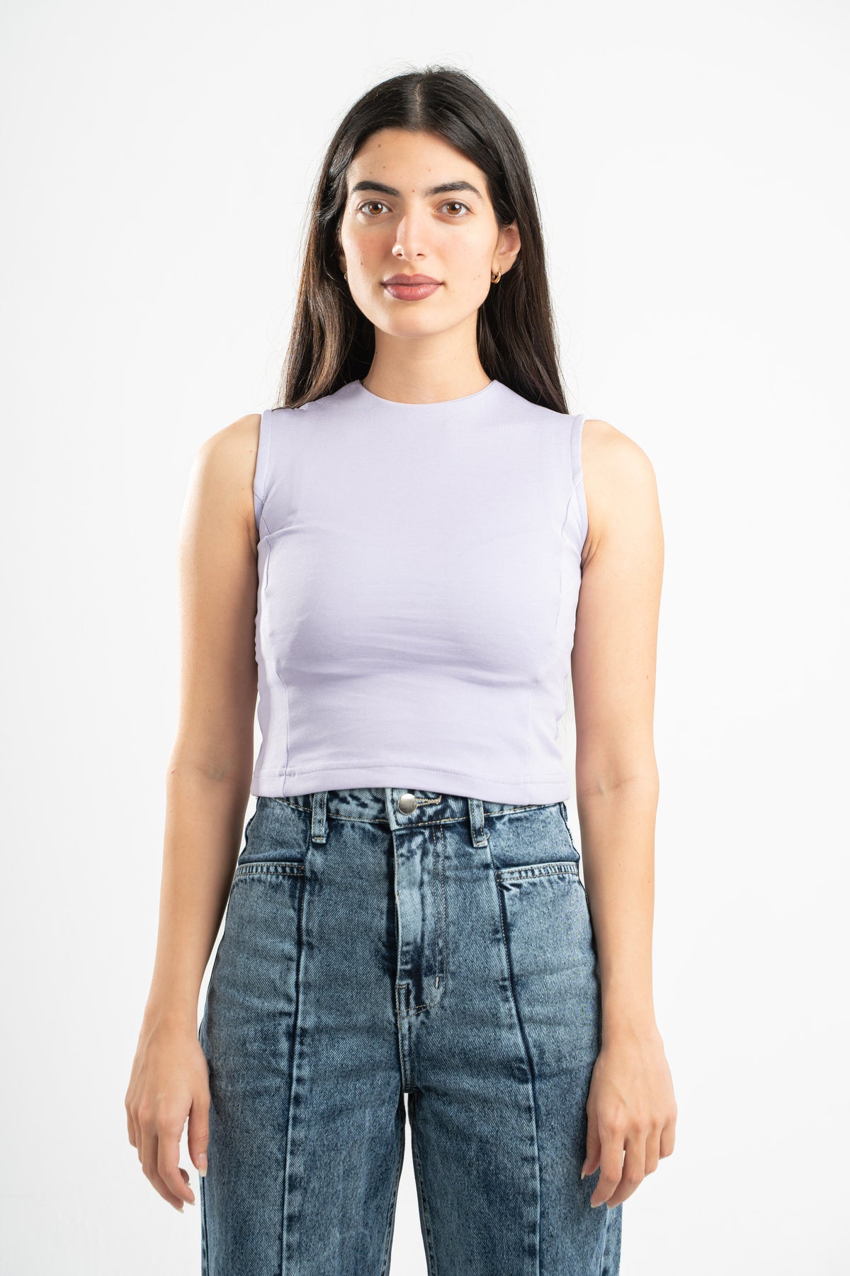 LAVENDER SLEEVELESS FITTED TOP
