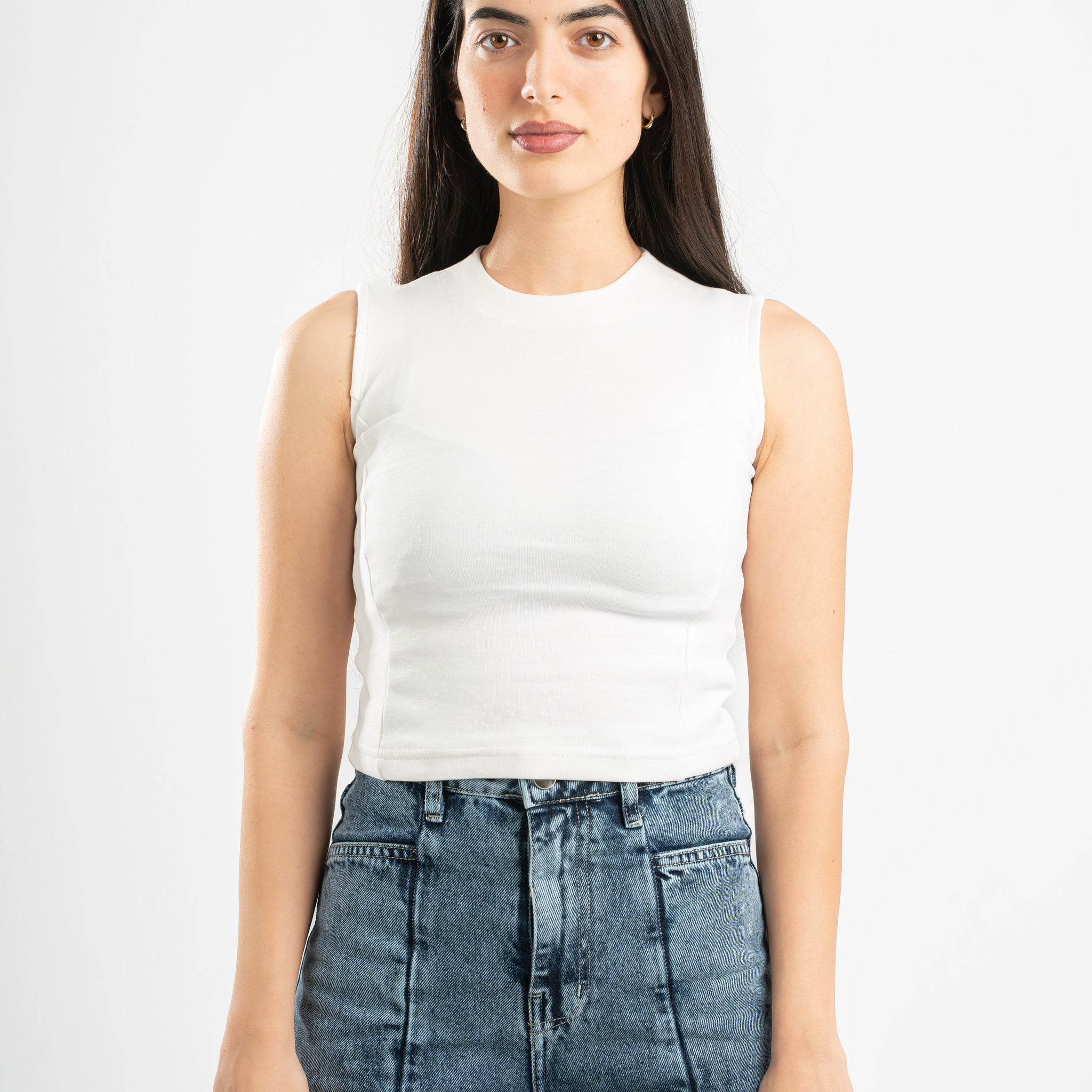 OFF-WHITE SLEEVELESS FITTED TOP