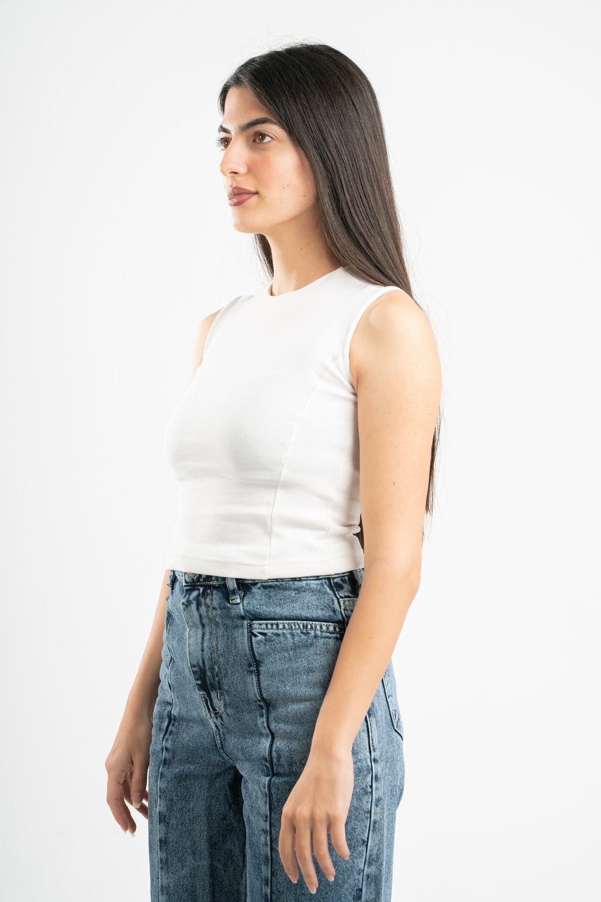 OFF-WHITE SLEEVELESS FITTED TOP