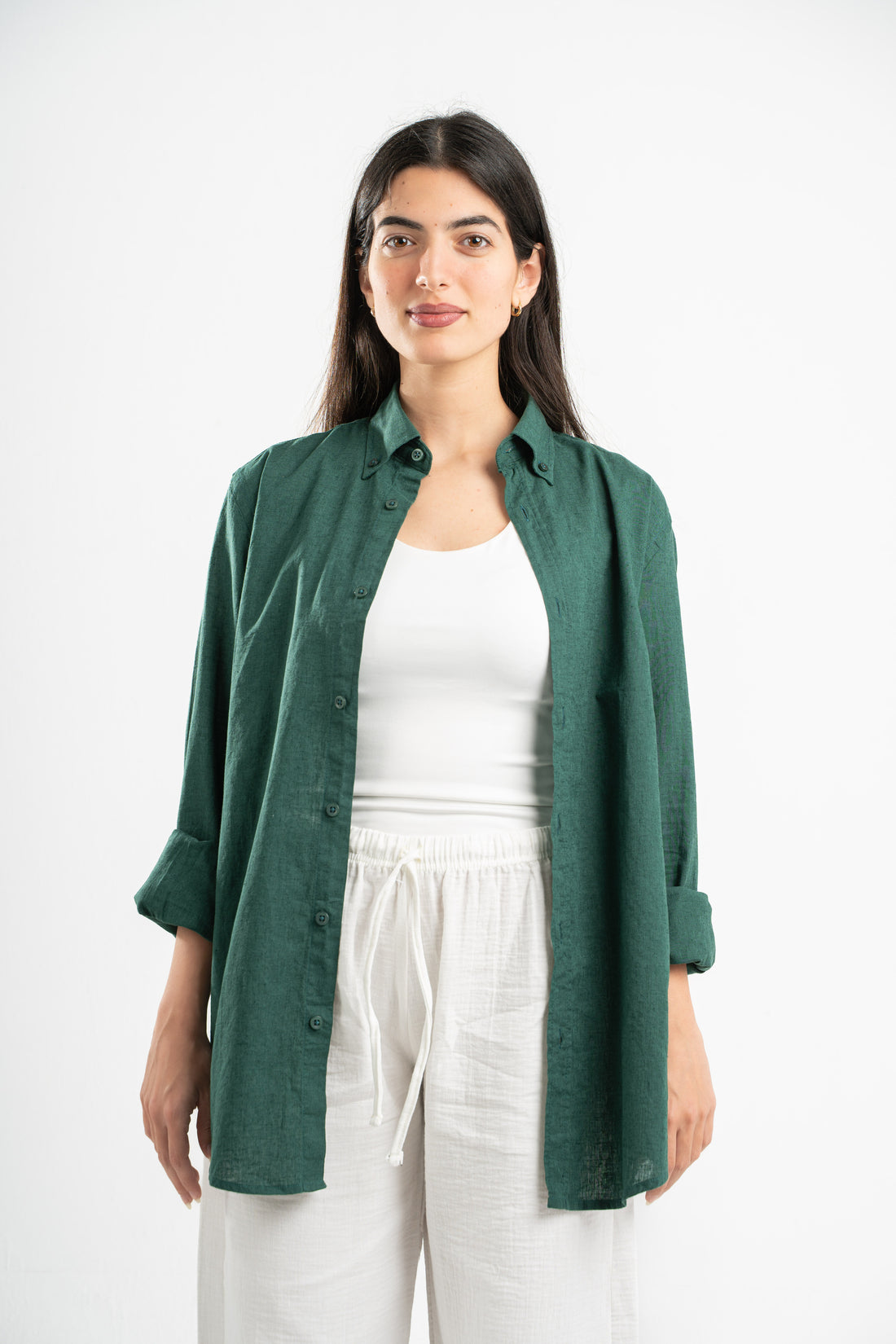DARK GREEN LINEN SHIRT