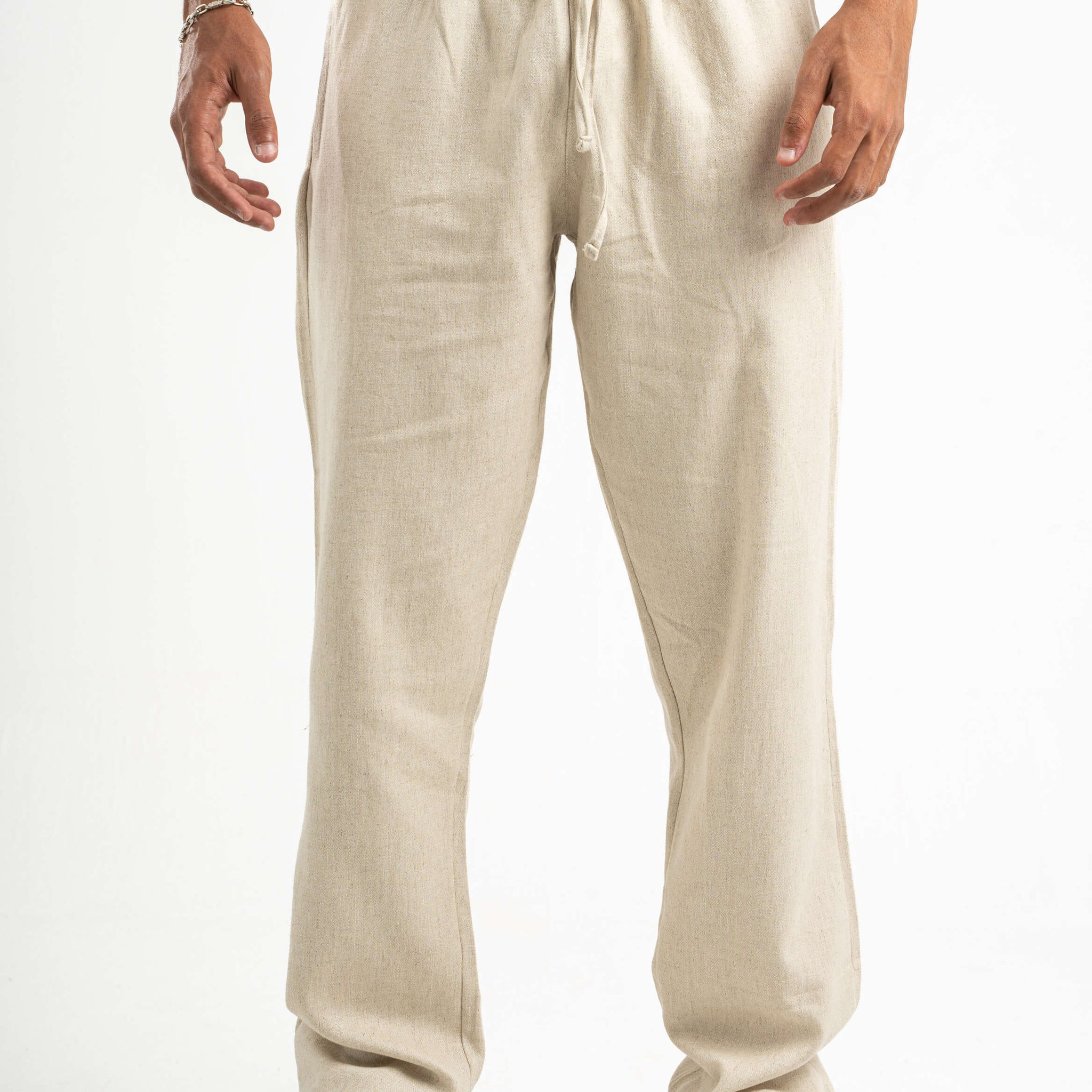 BEIGE REGULAR FIT LINEN PANTS