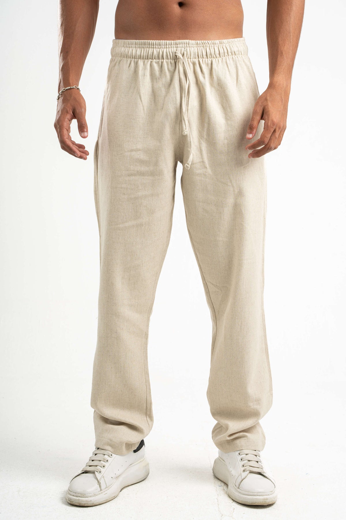 BEIGE REGULAR FIT LINEN PANTS