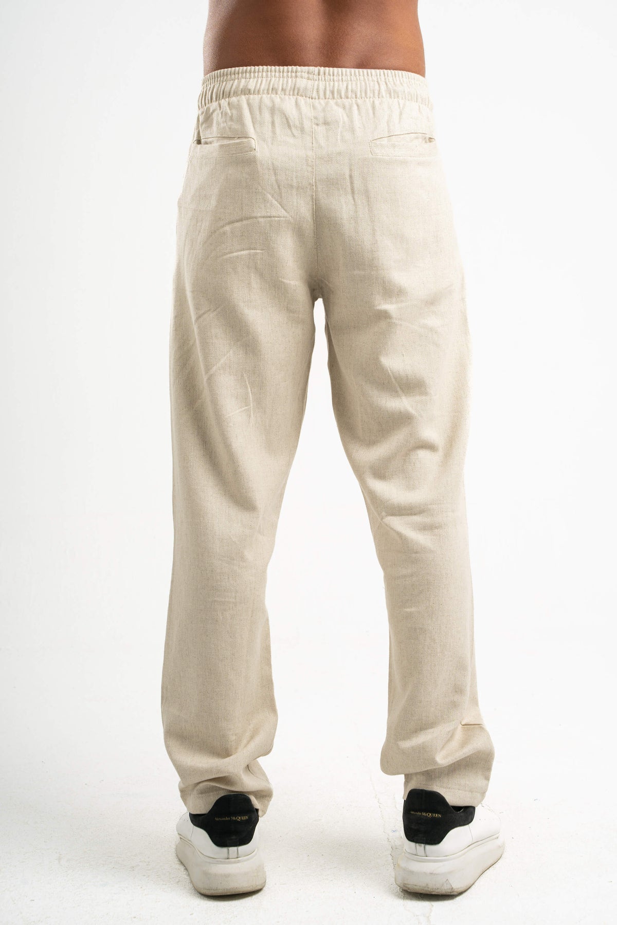 BEIGE REGULAR FIT LINEN PANTS