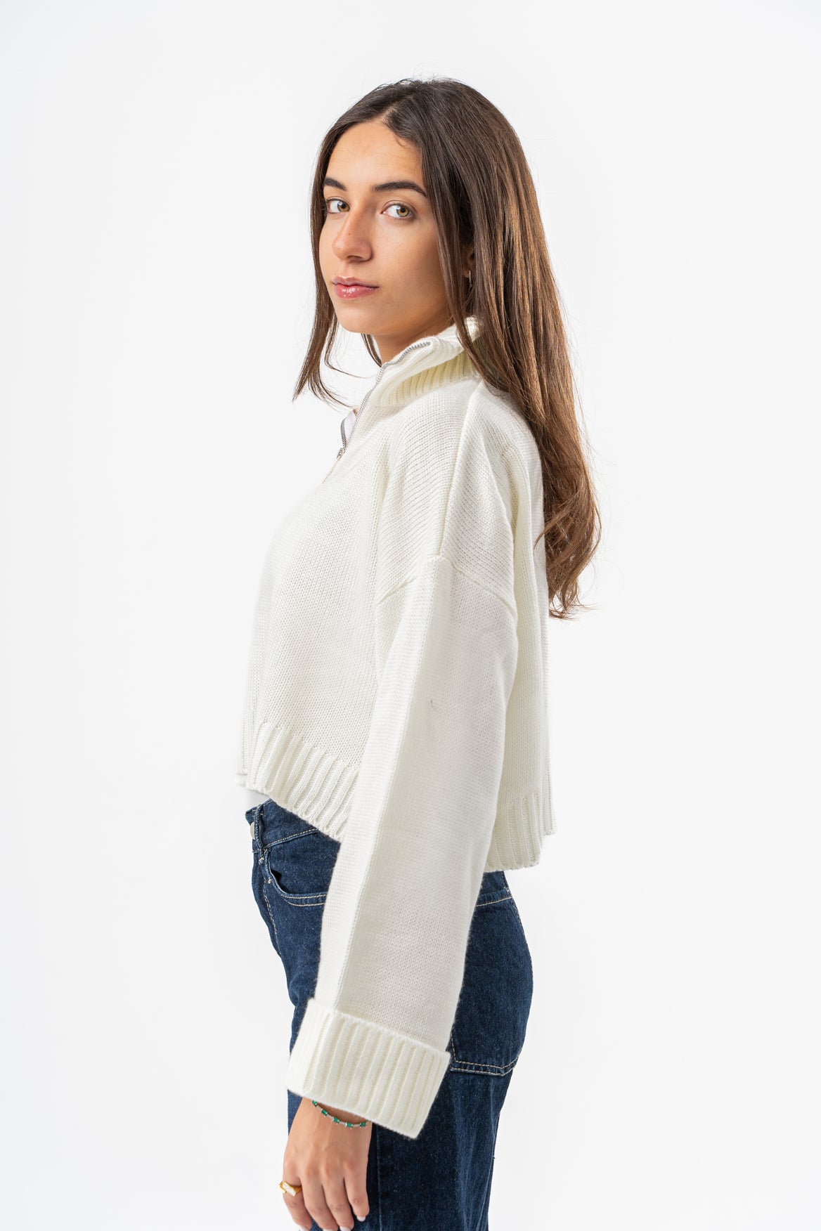 OFF-WHITE CROPPED KNITTED QUARTER ZIP
