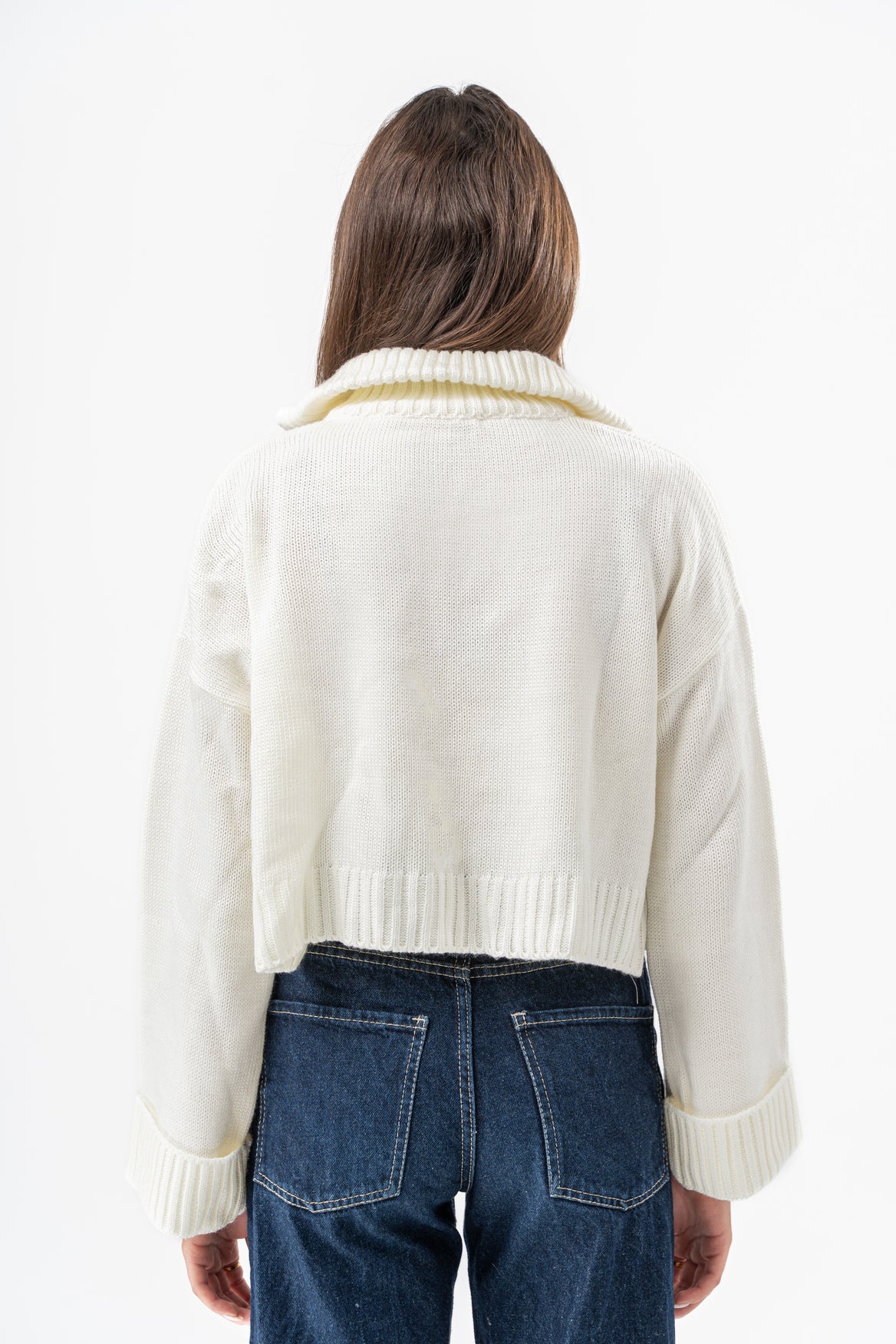 OFF-WHITE CROPPED KNITTED QUARTER ZIP