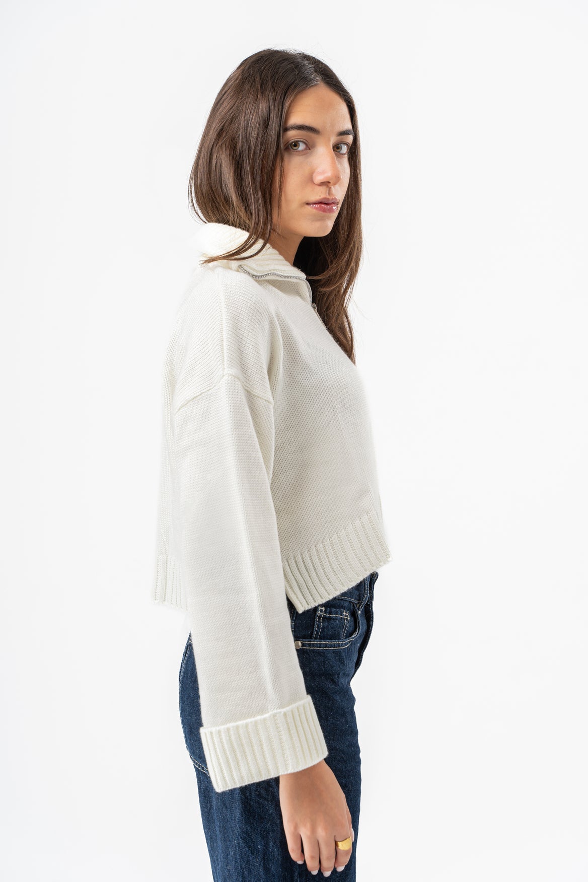 OFF-WHITE CROPPED KNITTED QUARTER ZIP
