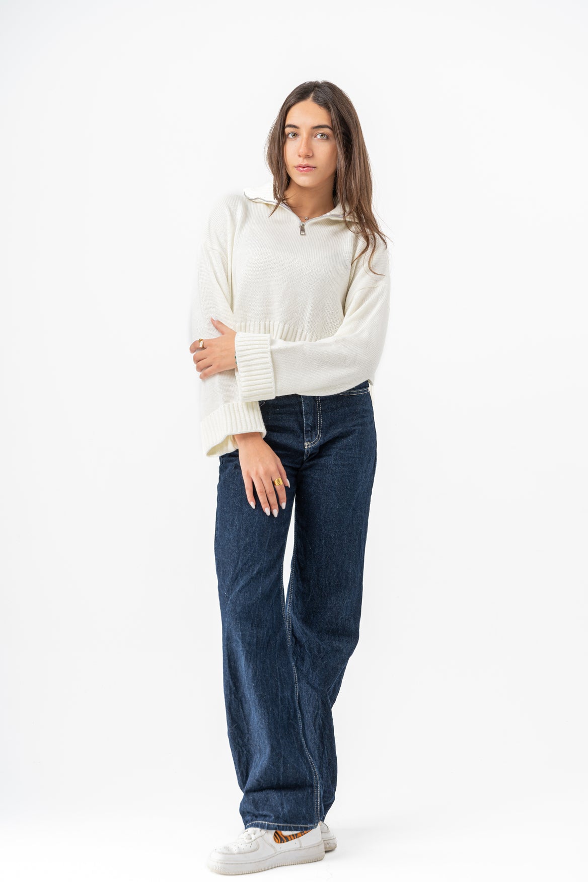 OFF-WHITE CROPPED KNITTED QUARTER ZIP