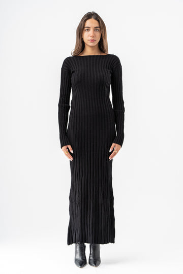 BLACK RIBBED LONG DRESS