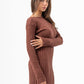 BROWN RIBBED LONG DRESS