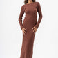 BROWN RIBBED LONG DRESS