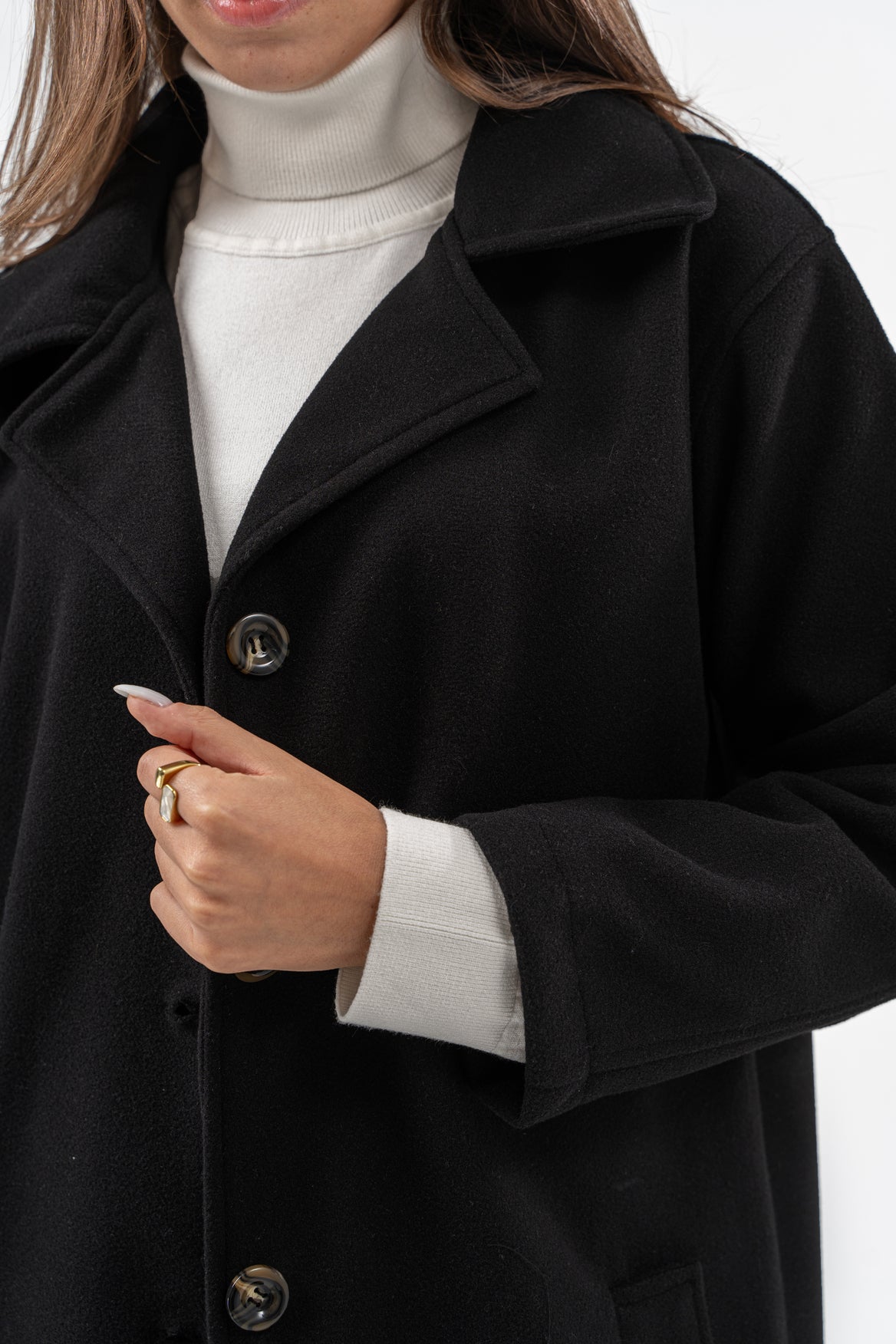 WOMEN BLACK WOOL COAT