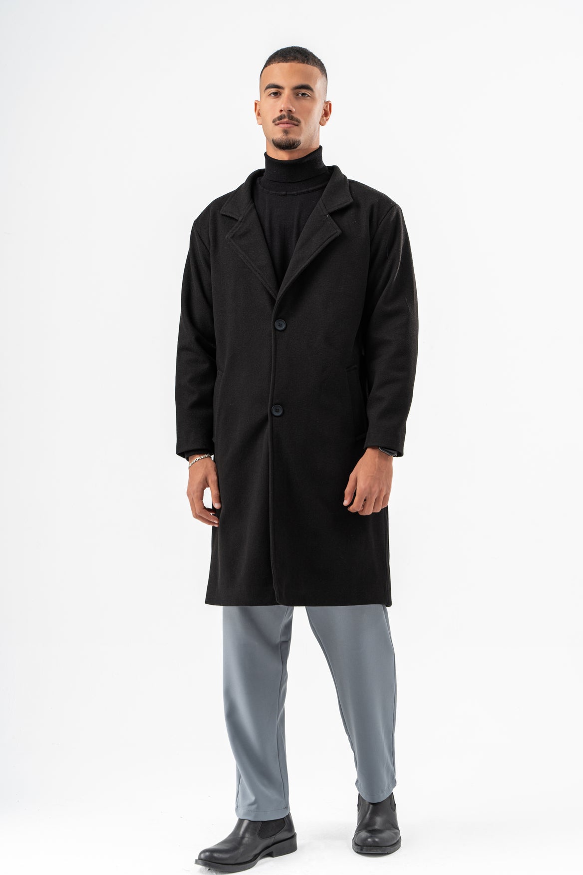 MEN BLACK WOOL COAT