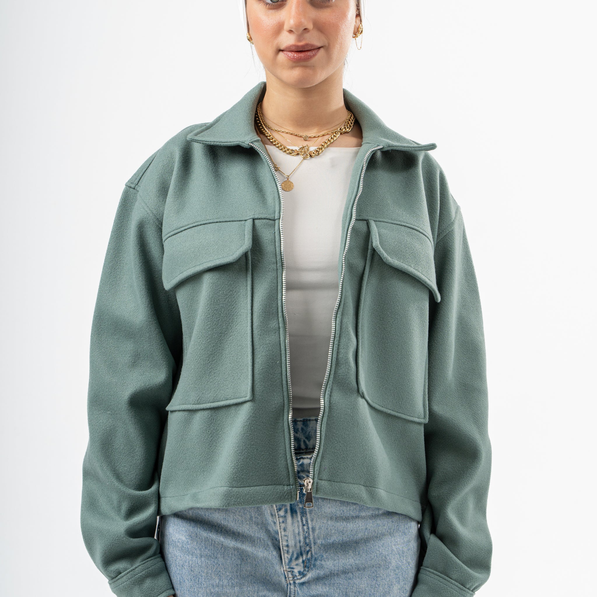 WOMEN MINT GREEN WOOL JACKET