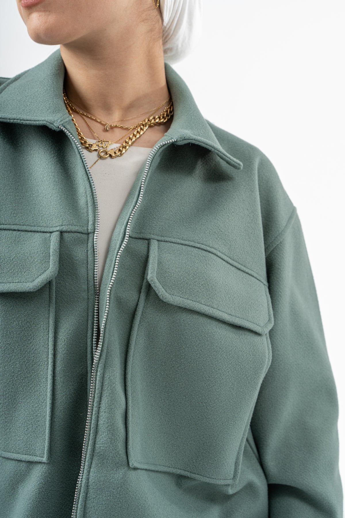 WOMEN MINT GREEN WOOL JACKET