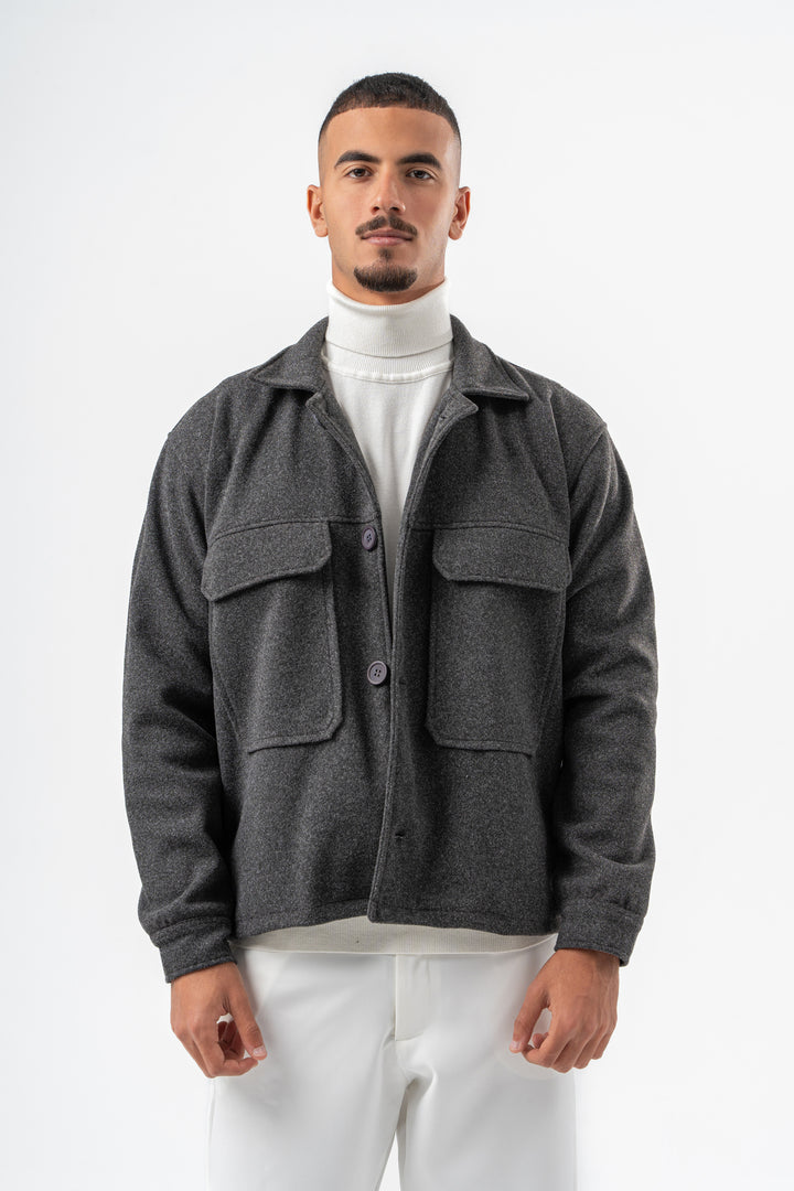 MEN GREY WOOL SHORT COAT