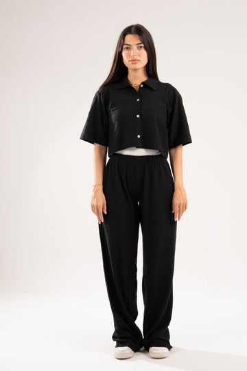 BLACK WAVE TEXTURED PANTS