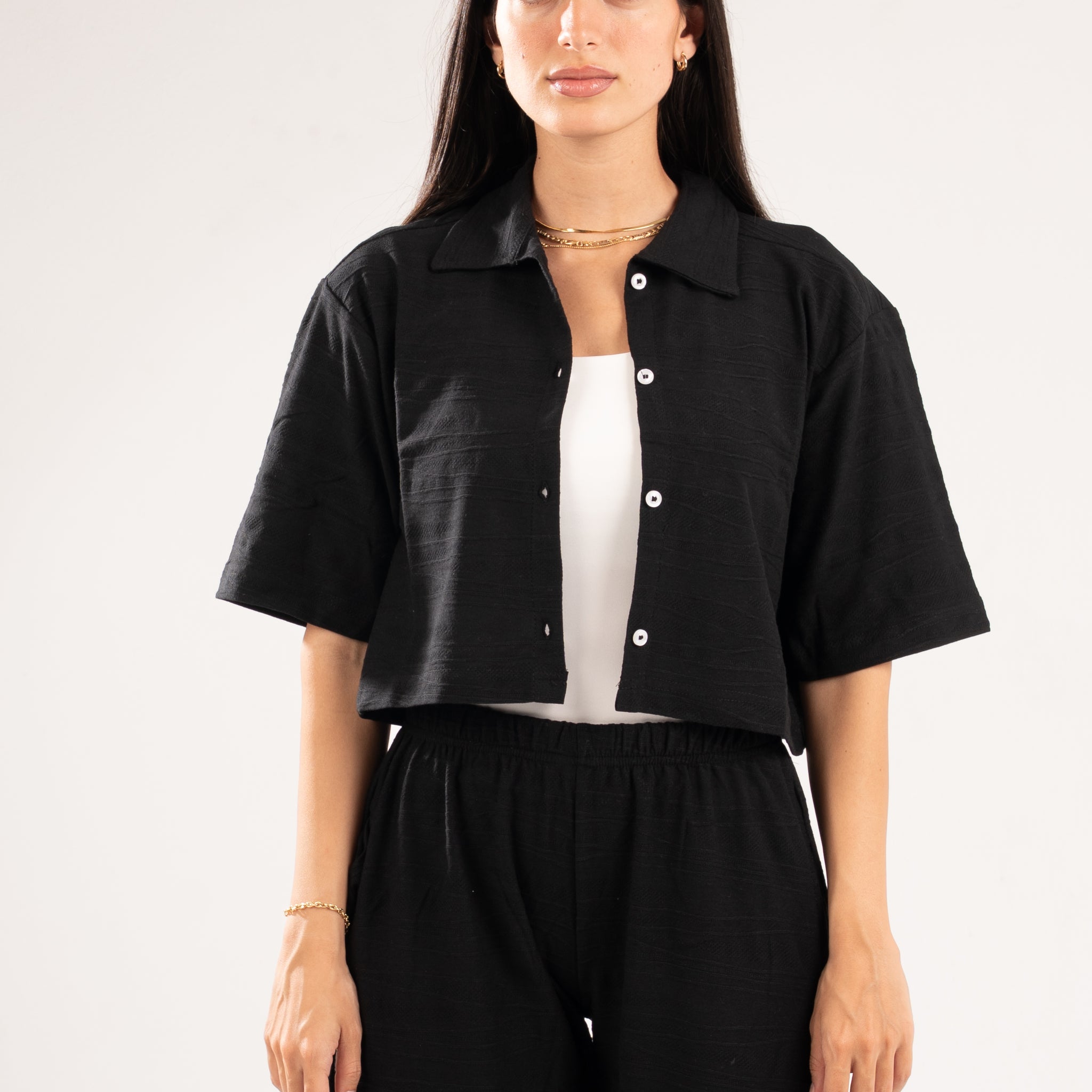 BLACK WAVE TEXTURED SHIRT