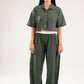 DARK GREEN WAVE TEXTURED PANTS
