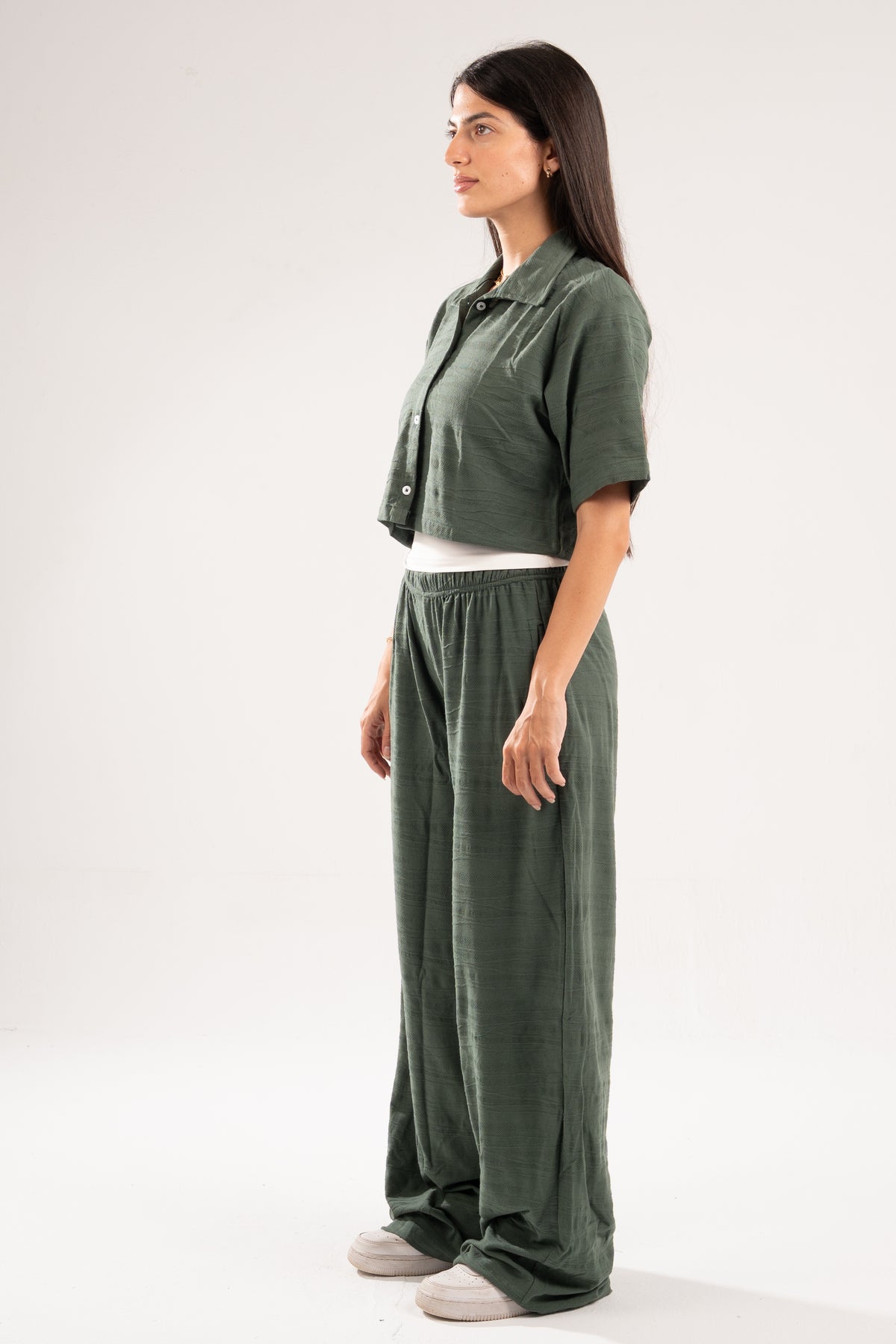 DARK GREEN WAVE TEXTURED PANTS