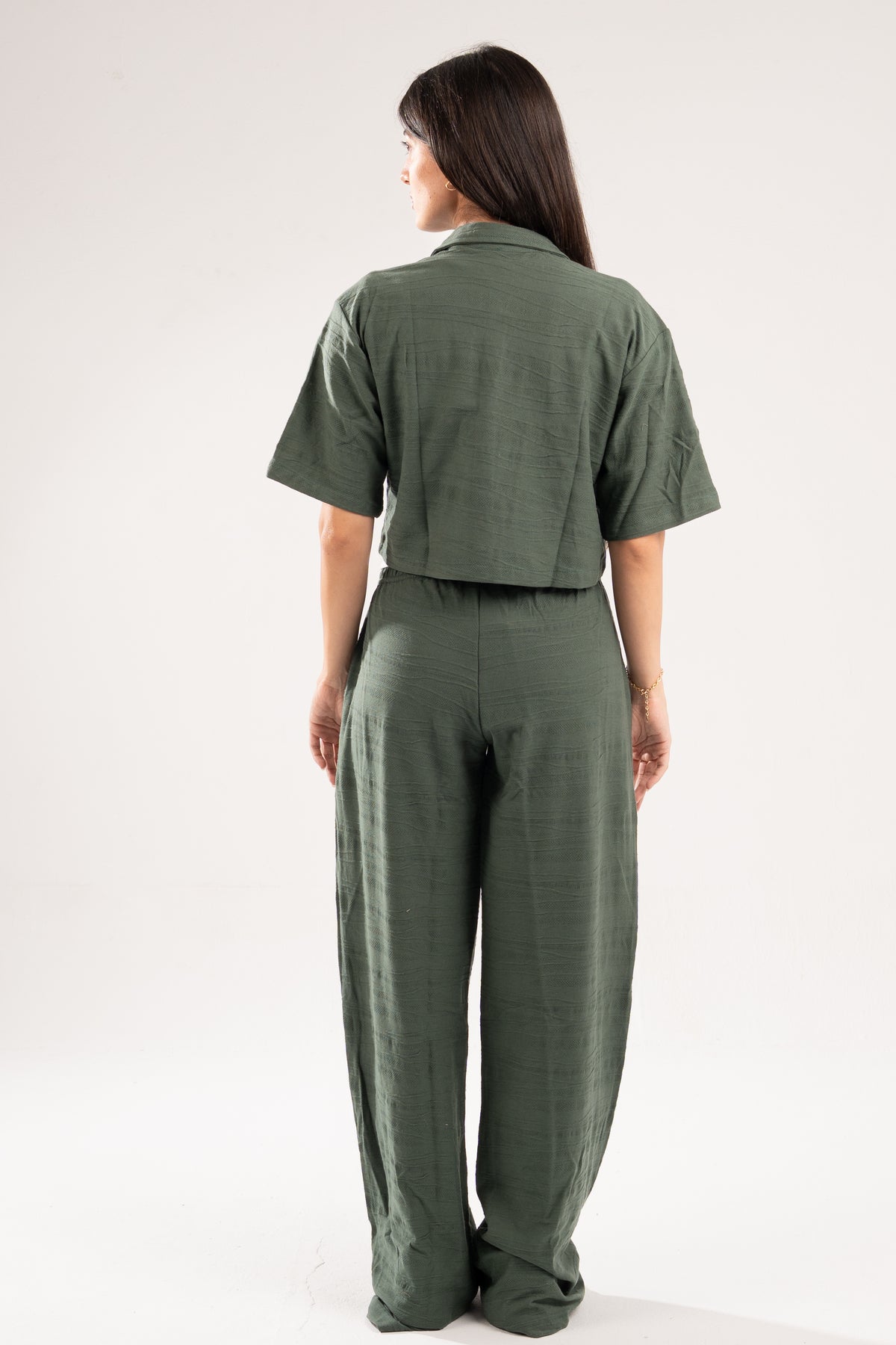 DARK GREEN WAVE TEXTURED PANTS