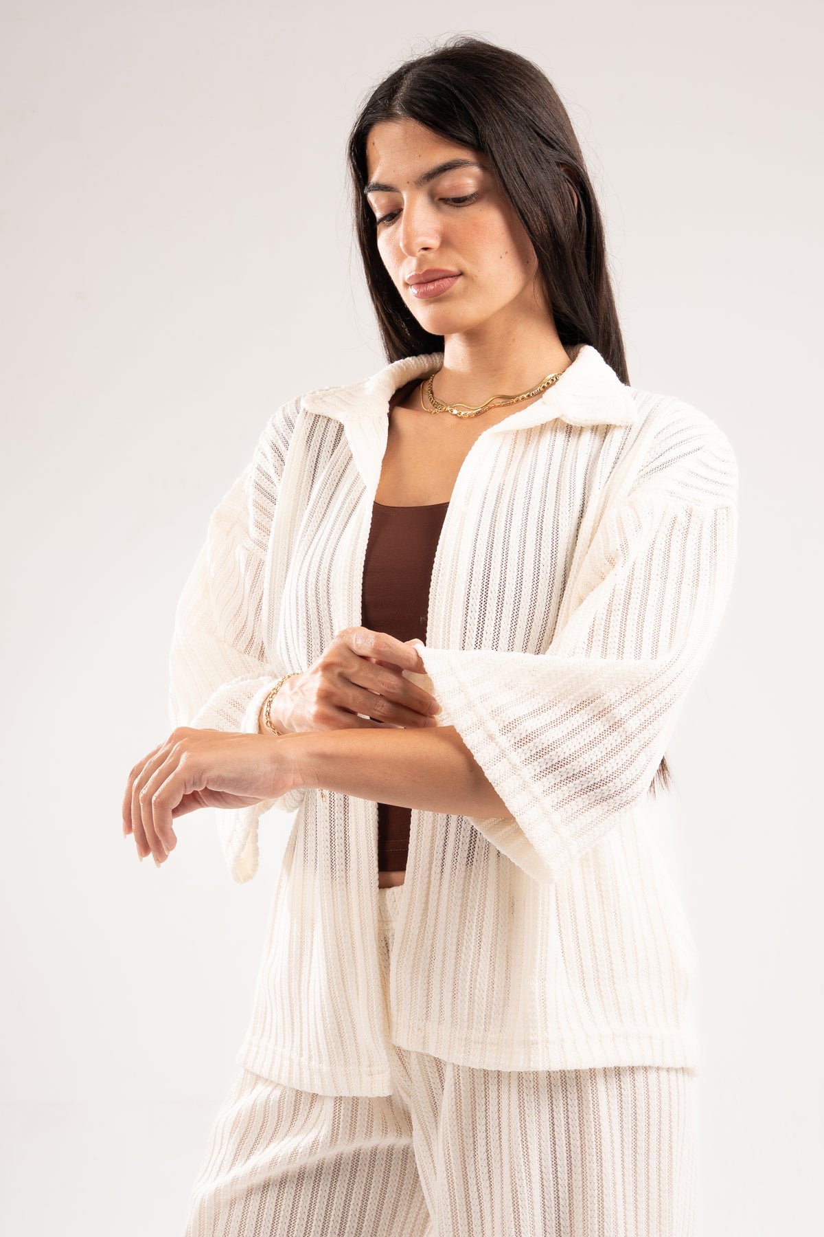 OFF-WHITE SEMI SHEER KNITTED TOP