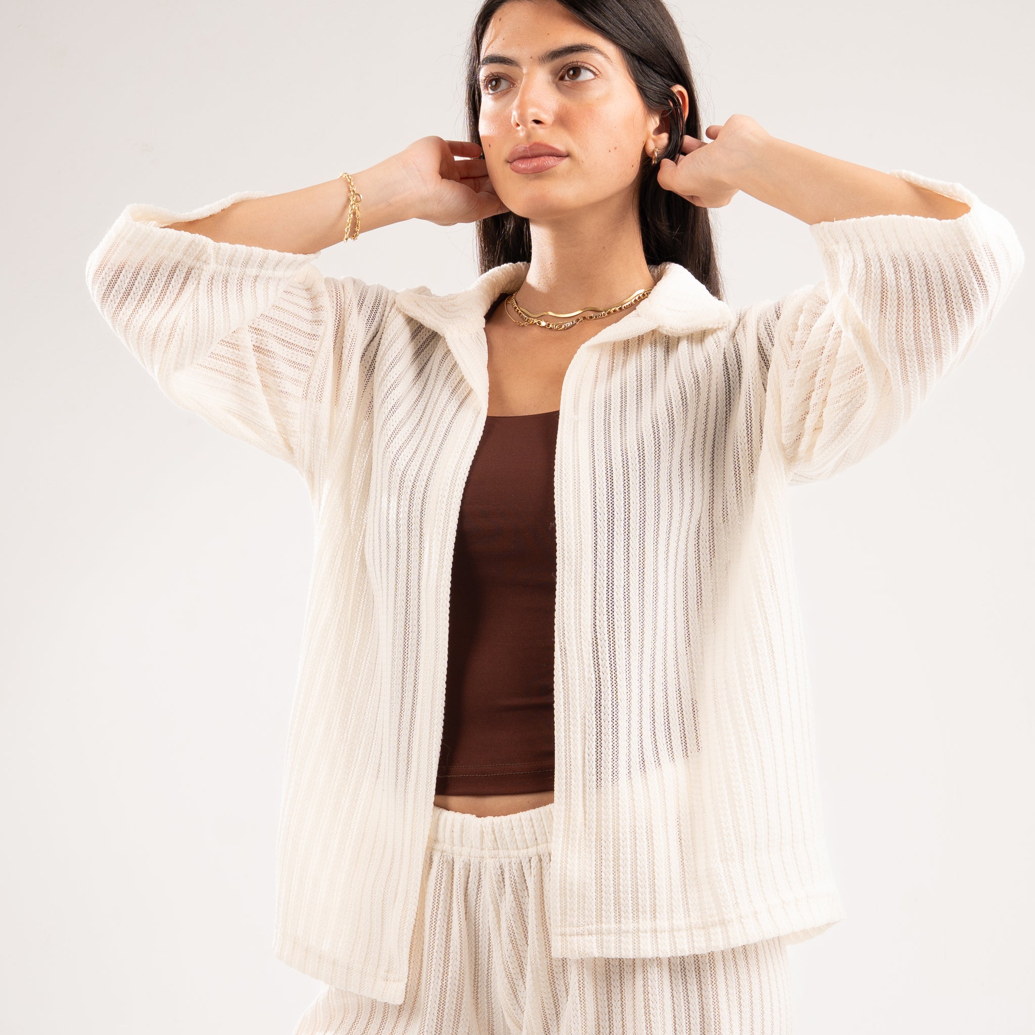 OFF-WHITE SEMI SHEER KNITTED TOP