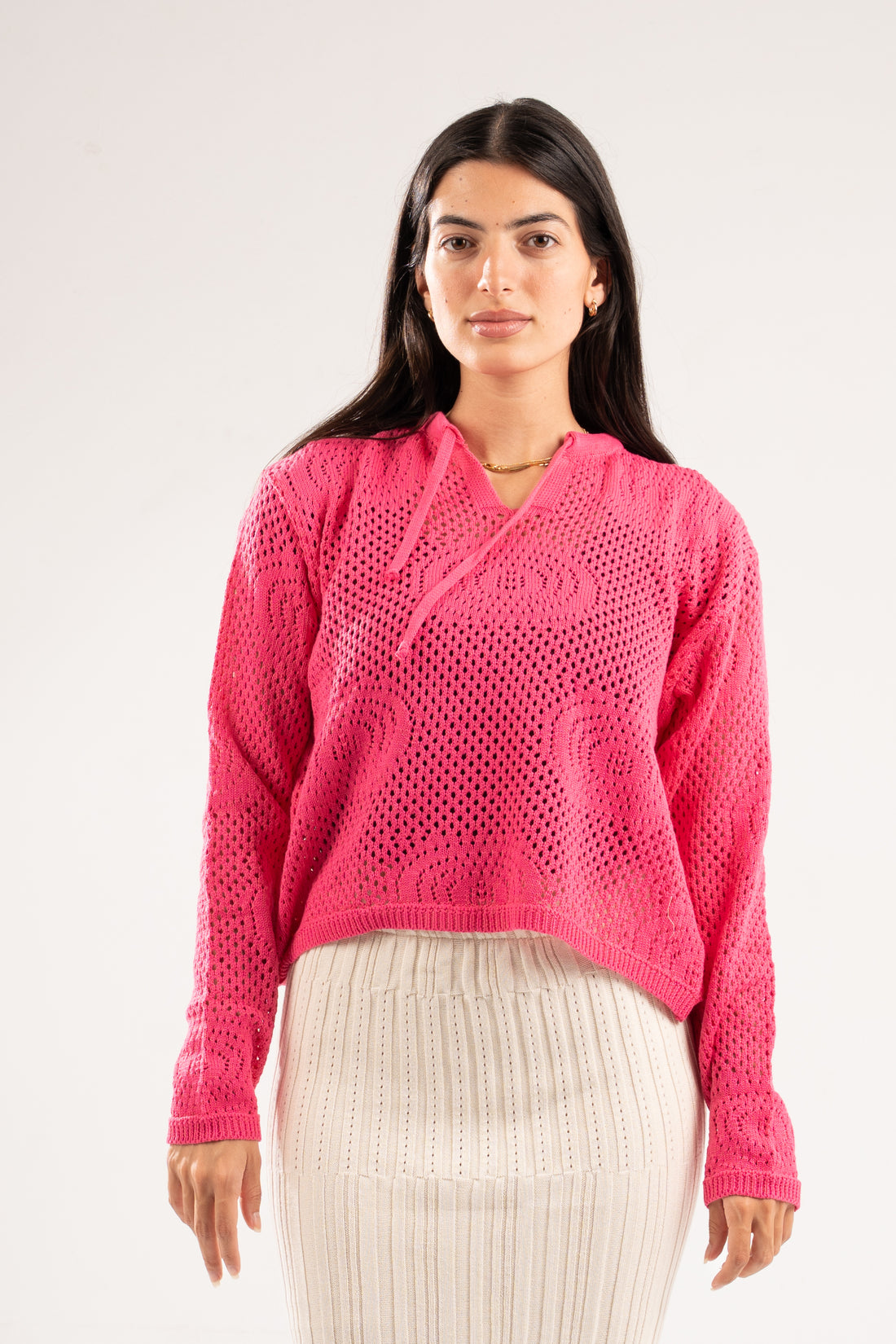 HOT PINK BREEZE CROCHET STRING TOP