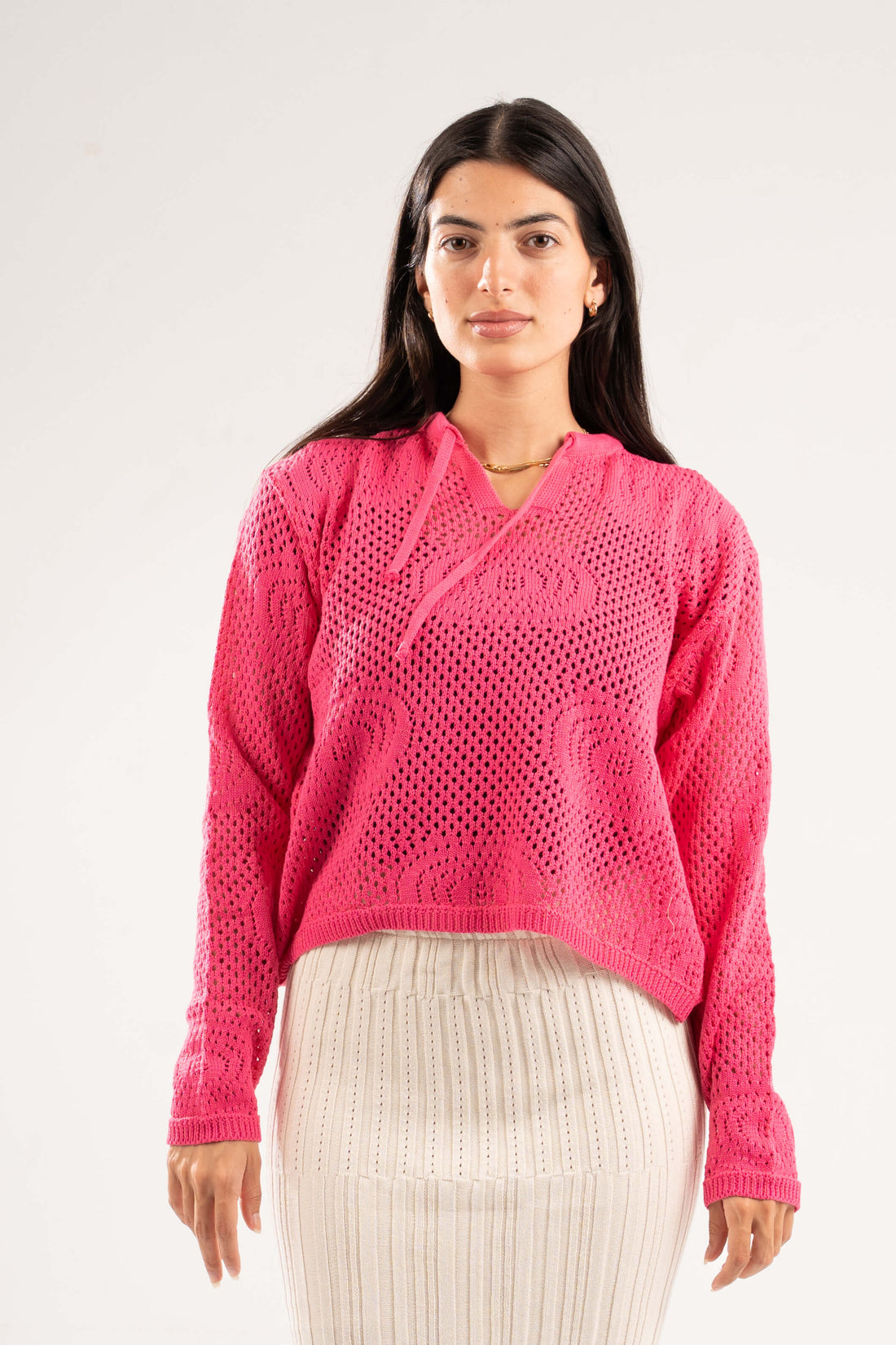 HOT PINK BREEZE CROCHET STRING TOP