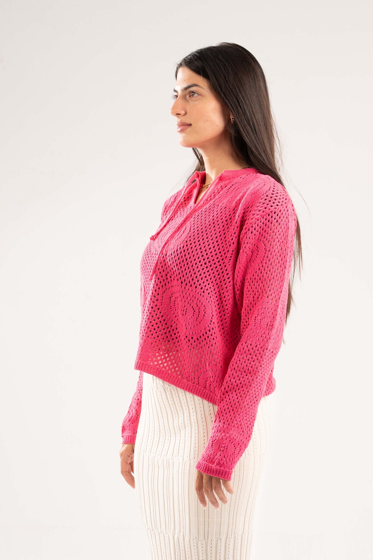 HOT PINK BREEZE CROCHET STRING TOP