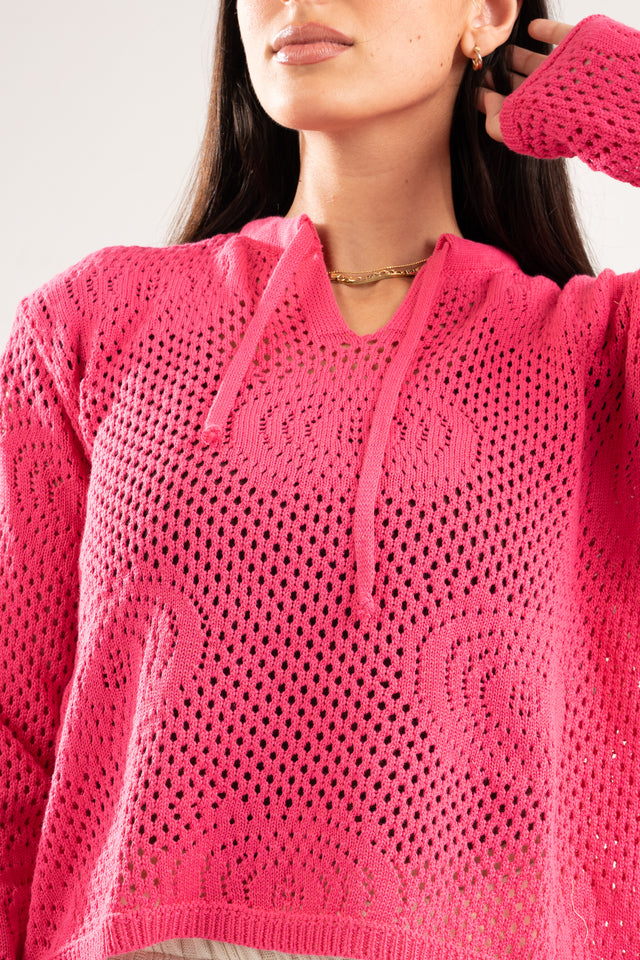 HOT PINK BREEZE CROCHET STRING TOP