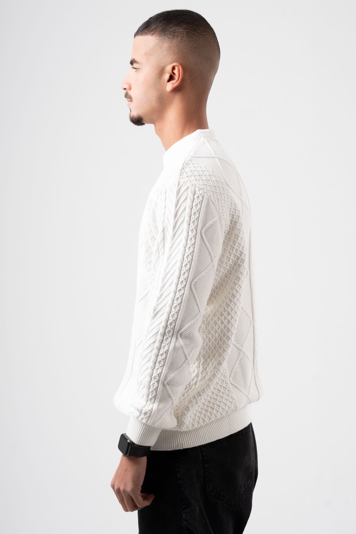 OFF-WHITE BRAIDED KNIT PULLOVER