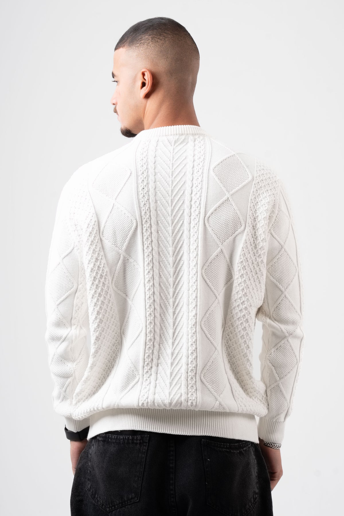 OFF-WHITE BRAIDED KNIT PULLOVER