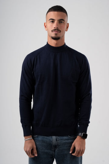 NAVY BLUE HALF COLLAR KNITTED PULLOVER