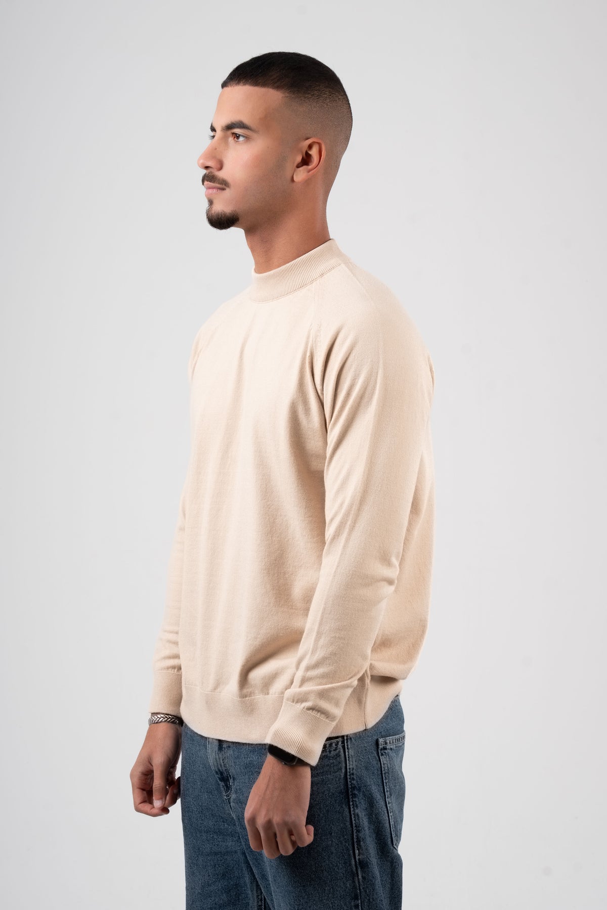 BEIGE HALF COLLAR KNITTED PULLOVER