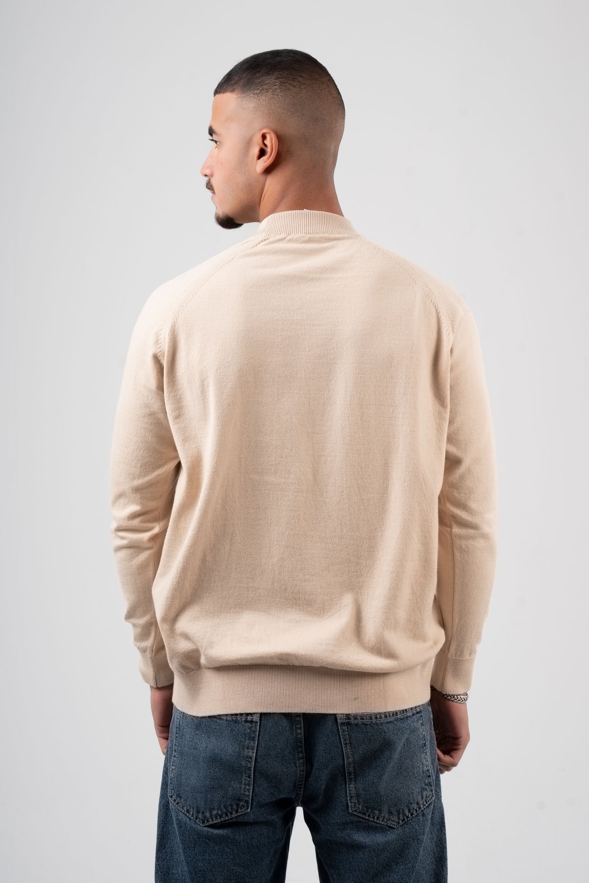 BEIGE HALF COLLAR KNITTED PULLOVER